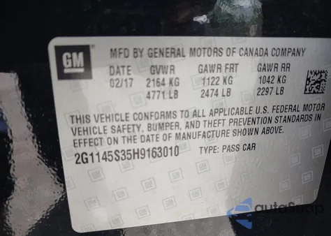 2017 Chevrolet Impala 2Lz из США, поврежденный, VIN 2G1145S35H9163010